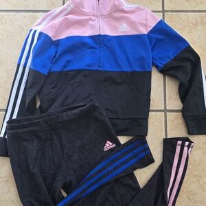 Adidas Tri-Color Track Set in Pink, Blue, and Black